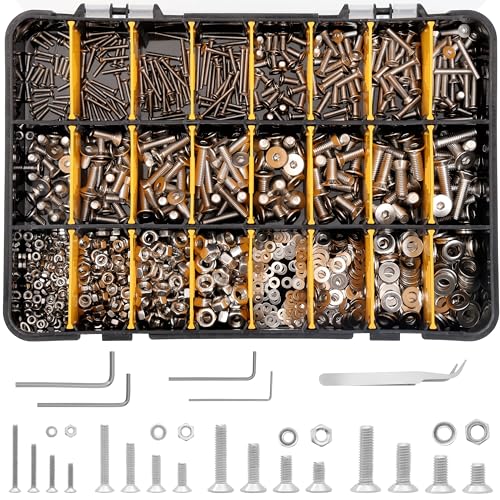 Belle Vous 1120 tlgs Senkkopfschrauben Set mit Innensechskant - Flachkopf-Schraubensortiment M2 M3 M4 M5 mit Aufbewahrungsbox - Edelstahl Schrauben-, Muttern- & Unterlegscheiben Set für Heimwerker von BELLE VOUS