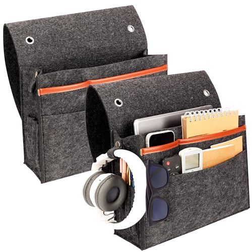 BELLE VOUS 2er Pack Bettasche zum Einhängen aus Filz - Bett Organizer Tasche mit 4 Fächern - Aufbewahrung von Fernbedienung Telefon Brille Zeitschriften und Bücher von BELLE VOUS