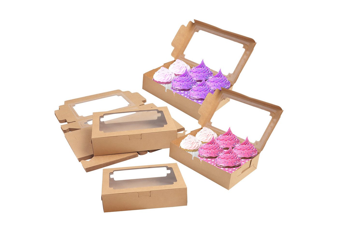 Belle Vous Aufbewahrungsdose Einweg Cupcake Verpackung - 20 Stück - Braun - 20,3x13,5x5cm, Braune Cupcake Box - 20 Stück - 20,3x13,5x5cm - Einweg von Belle Vous