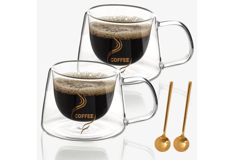 Belle Vous Aufbewahrungssystem Belle Vous 2er Pack Doppelwandige Kaffeegläser aus Glas mit Griffen -, Borosilikatglas, (2-tlg) von Belle Vous