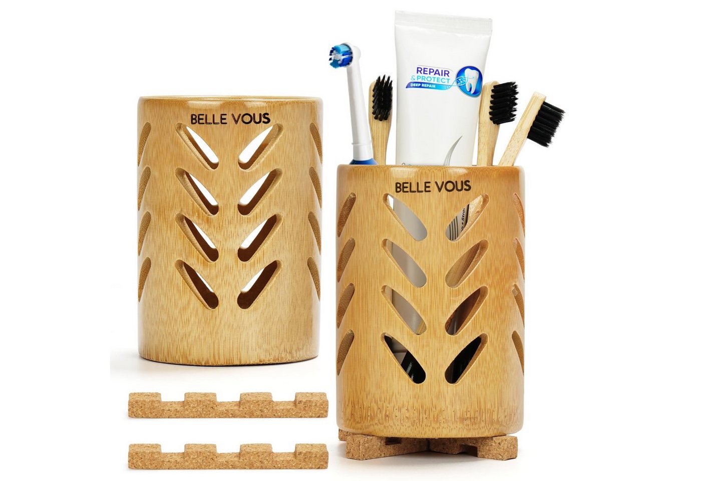 Belle Vous Dekoobjekt Belle Vous 2er Pack Bambus-Zahnbürsten Halter mit Drainage - von Belle Vous