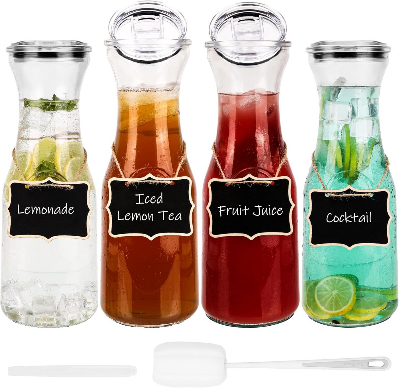 Belle Vous Dekoobjekt Belle Vous 4er Set Glaskaraffe mit Deckel - 1.1L Karaffe für Saft oder (1 St) von Belle Vous