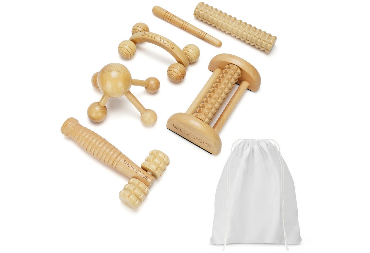Belle Vous Dekoobjekt Belle Vous 6-in-1 Massage Set mit Holz-Massagegeräten & Baumwolltasche (6 St) von Belle Vous