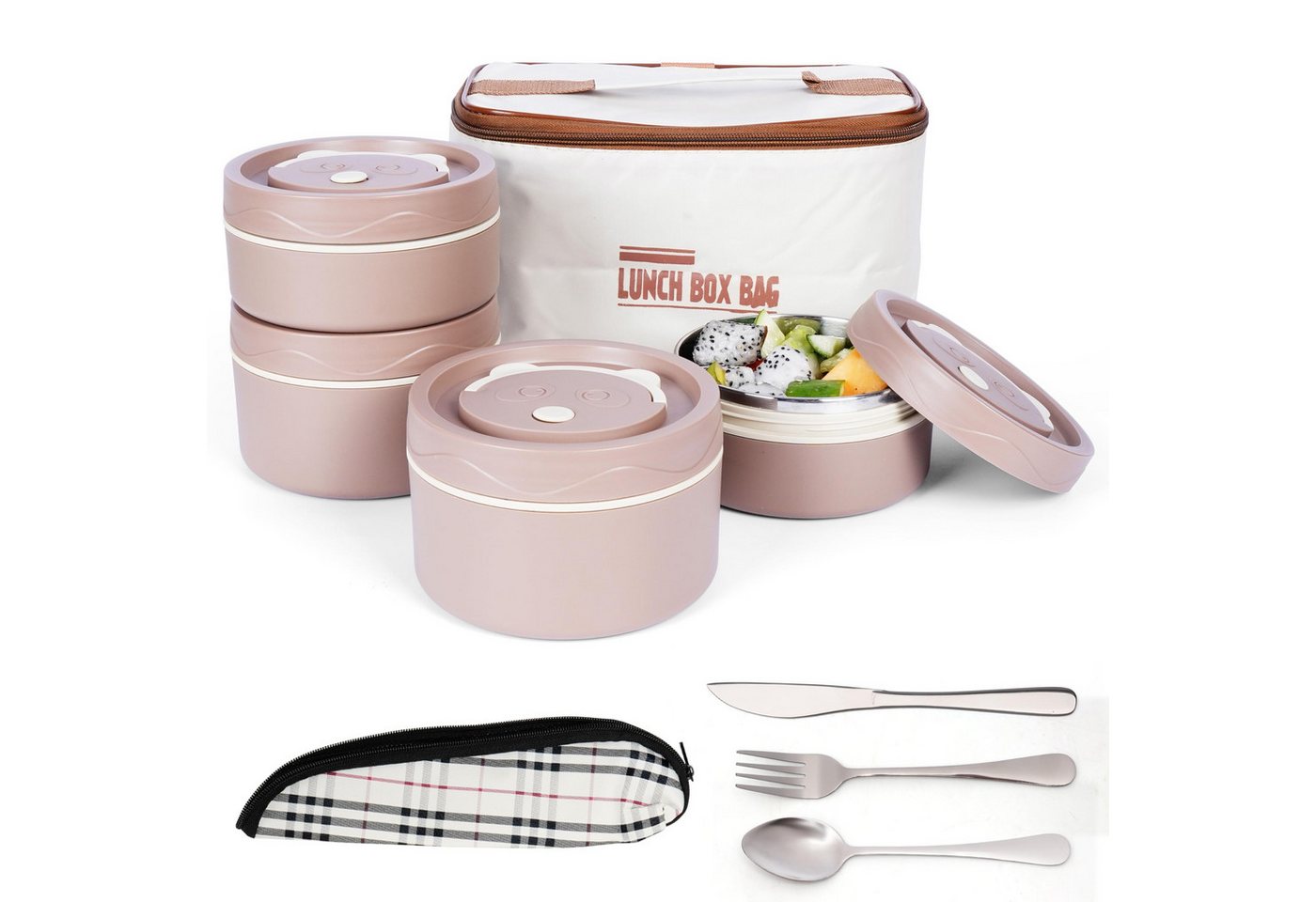 Belle Vous Dekoobjekt Brown Insulated Lunch Box with Cutlery - 5pcs von Belle Vous