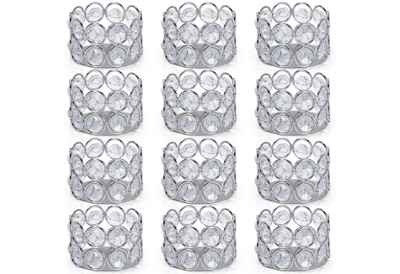Belle Vous Dekoobjekt Kristall Kerzenständer Set (12 Stück) - Glas Teelichthalter, Silber Kristall Kerzenständer (12 Stk) - Teelichthalter Glas von Belle Vous