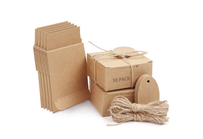 Belle Vous Geschenkbox Braun Kraft Geschenkboxen mit Deckel (50er Pack) - 7,5 x 7,5 x 3,5 cm (50 St) von Belle Vous