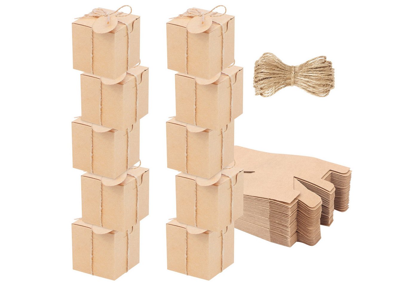 Belle Vous Geschenkbox Quadratische Karton-Geschenkboxen (100 Stk) - Braun Kraftpapierboxen, Braune Kraftpapier-Geschenkboxen (100 Stk) von Belle Vous