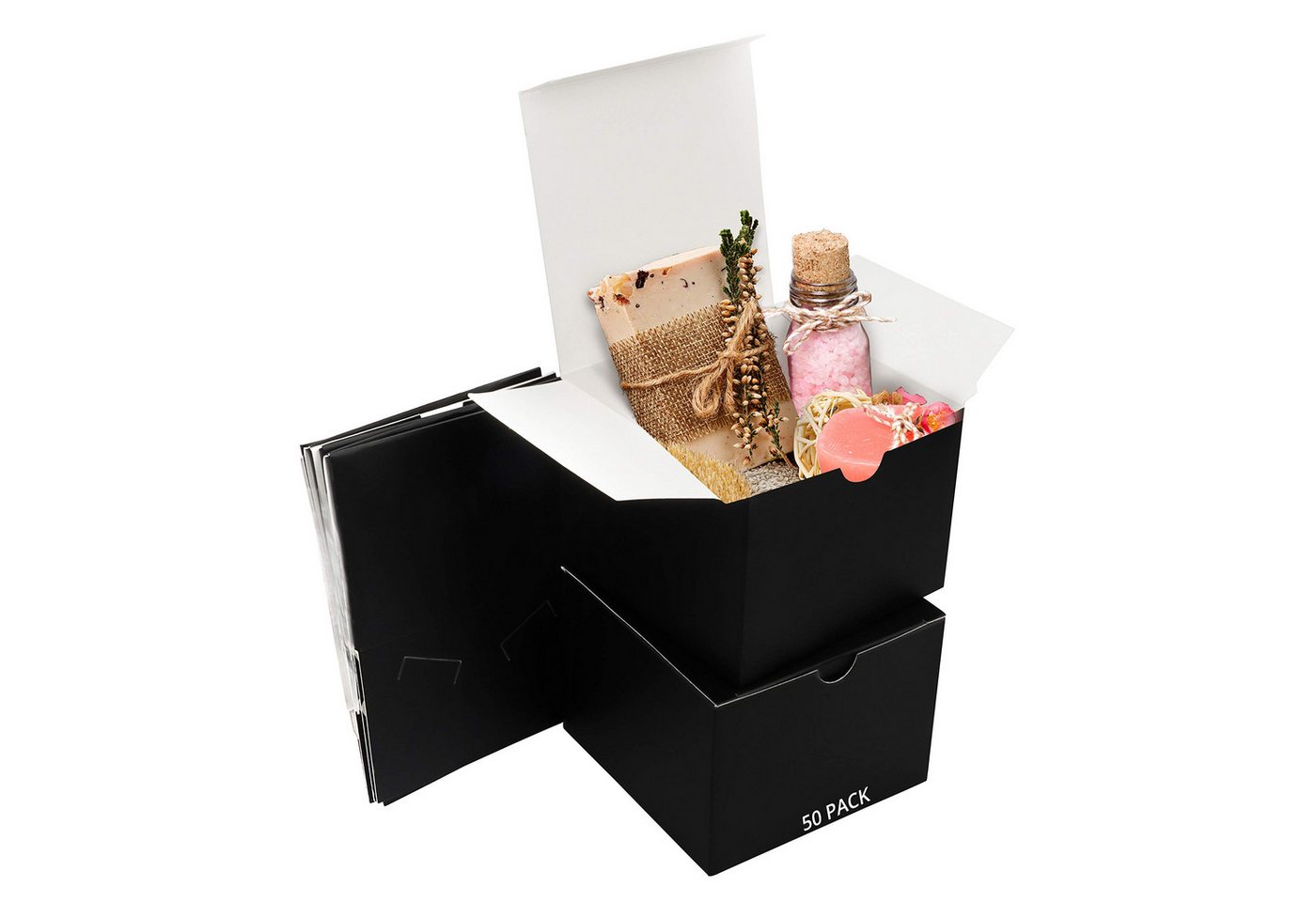 Belle Vous Geschenkbox Schwarze Geschenkboxen (50 Stück) - 12x12x9cm, Schwarze Karton-Geschenkboxen (50 Stk) - 12x12x9cm, Kraftpapierdeckel von Belle Vous