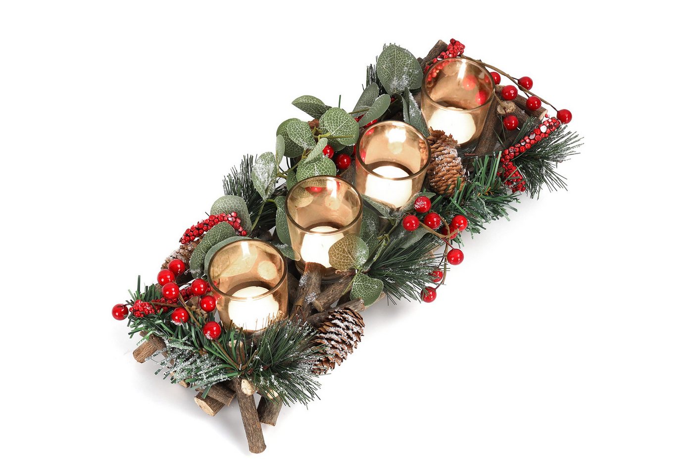 Belle Vous Kerzenhalter Adventskranz mit Teelichtern - 13 x 37 cm - Weihnachtsdeko (1 St) von Belle Vous