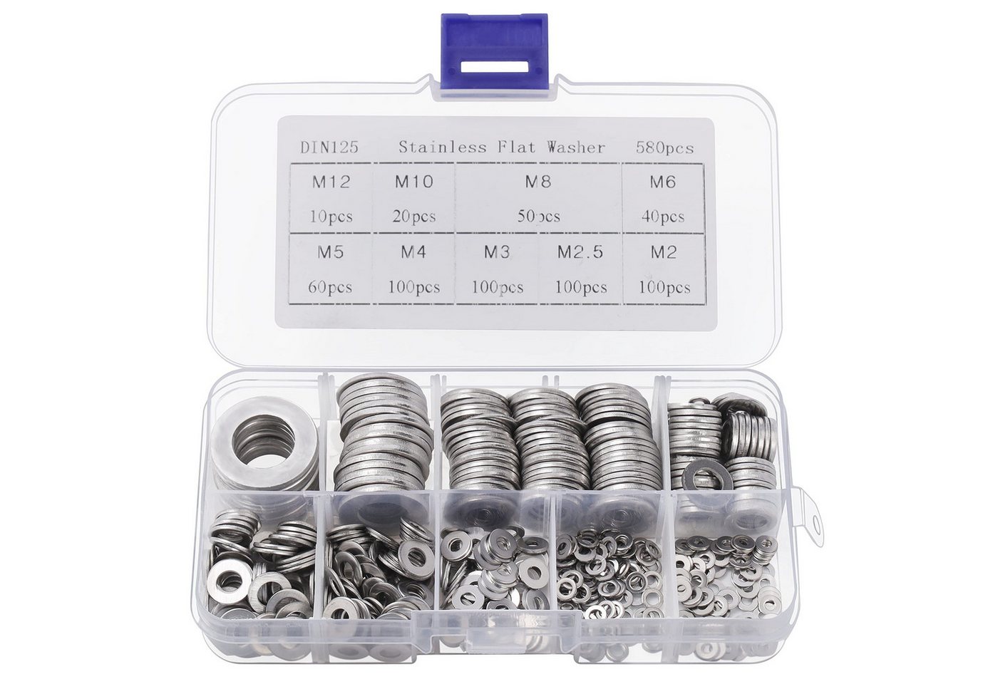 Belle Vous Schrauben- und Dübel-Set Stainless Steel Washers Set (580 pcs) - 9 Sizes M2-M12, (1 St) von Belle Vous