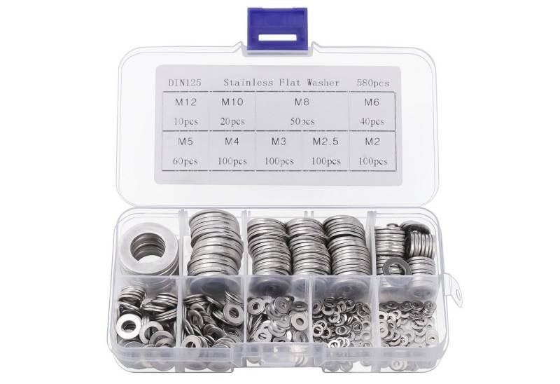 Belle Vous Schrauben- und Dübel-Set Stainless Steel Washers Set (580 pcs) - 9 Sizes M2-M12, (1 St) von Belle Vous