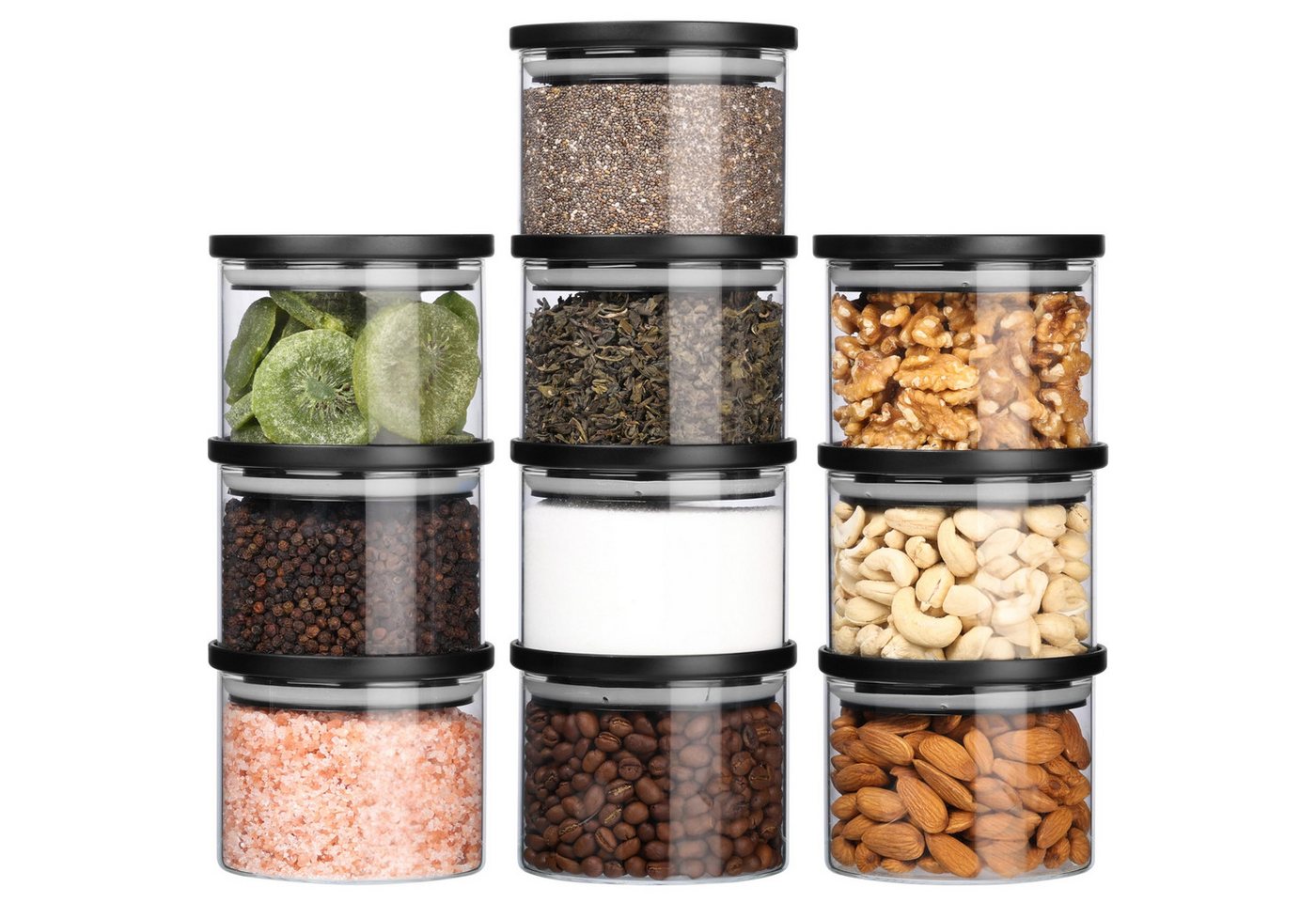 Belle Vous Vorratsdose Set aus 10 Vorratsgläsern 160 ml aus Glas mit Luftdichtem Deckel, Kunststoff, (10-tlg), BELLE VOUS BPA-frei und Mottensicher - Küchen Organizer für Gewürze von Belle Vous
