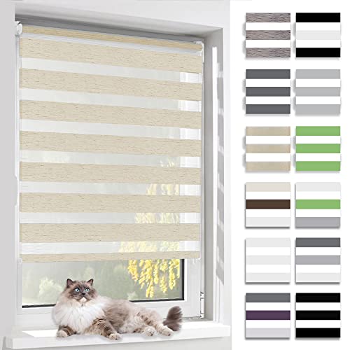 BelleMax Doppelrollo Klemmfix ohne Bohren & mit Bohren (70x130cm Natur) Duo Rollo, Sonnenschutz lichtdurchlässig Blickdicht, Klemmrollo Fensterrollo, Rollos für Fenster und Tür von BelleMax