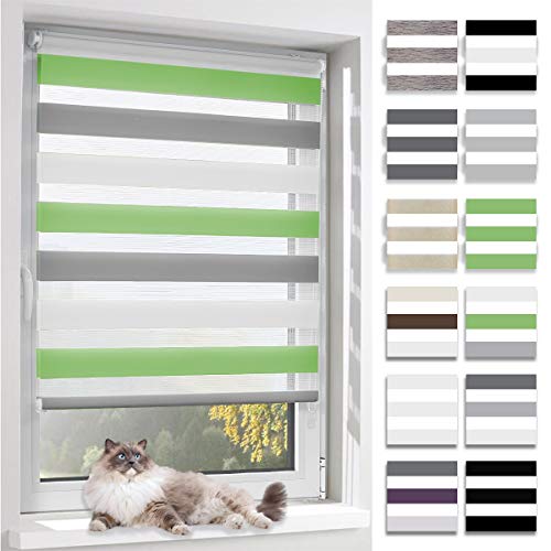 BelleMax Doppelrollo Klemmfix ohne Bohren & mit Bohren (105x130cm Weiß Grau Grün) Duo Rollo, Sonnenschutz lichtdurchlässig Blickdicht, Klemmrollo Fensterrollo, Rollos für Fenster und Tür von BelleMax