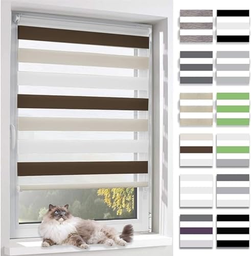 BelleMax Doppelrollo Klemmfix ohne Bohren & mit Bohren (75x130cm Weiß Creme Braun) Duo Rollo, Sonnenschutz lichtdurchlässig Blickdicht, Klemmrollo Fensterrollo, Rollos für Fenster und Tür von BelleMax