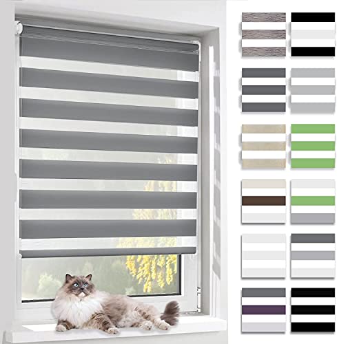 BelleMax Doppelrollo Klemmfix ohne Bohren & mit Bohren, 100x120cm(BxH), Dunkelgrau, Duo Rollo, Sonnenschutz lichtdurchlässig Blickdicht, Klemmrollo Fensterrollo, Rollos für Fenster und Tür von BelleMax