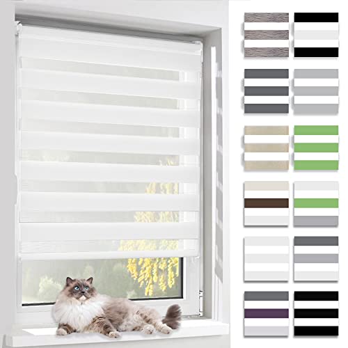 BelleMax Doppelrollo Klemmfix ohne Bohren & mit Bohren, Weiß 100x180cm (BxH), Duo Rollo, Sonnenschutz lichtdurchlässig Blickdicht, Klemmrollo Fensterrollo, Rollos für Fenster und Tür von BelleMax