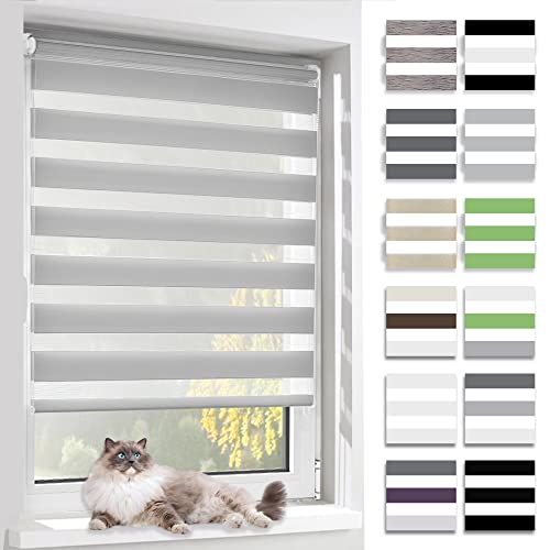 BelleMax Doppelrollo Klemmfix ohne Bohren & mit Bohren, 110x130cm(BxH), Grau, Duo Rollo, Sonnenschutz lichtdurchlässig Blickdicht, Klemmrollo Fensterrollo, Rollos für Fenster und Tür von BelleMax