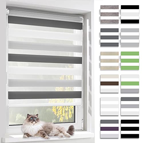 BelleMax Doppelrollo Klemmfix ohne Bohren & mit Bohren, 50x130cm(BxH), Weiß Grau Anthrazit, Duo Rollo, Sonnenschutz lichtdurchlässig Blickdicht, Klemmrollo Fensterrollo, Rollos für Fenster und Tür von BelleMax