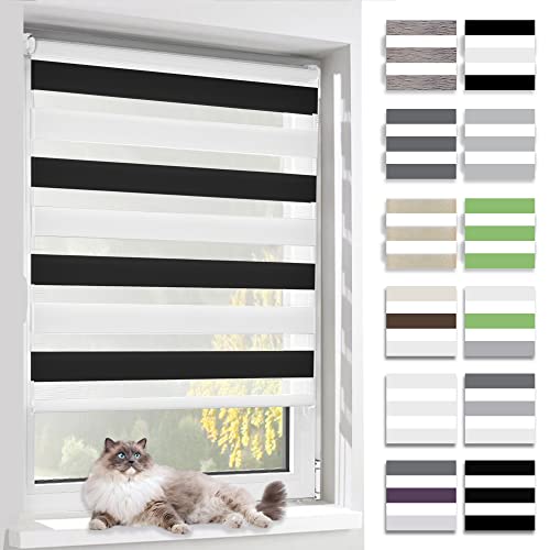 BelleMax Doppelrollo Klemmfix ohne Bohren & mit Bohren, 65x150cm(BxH), Weiß Schwarz, Duo Rollo, Sonnenschutz lichtdurchlässig Blickdicht, Klemmrollo Fensterrollo, Rollos für Fenster und Tür von BelleMax