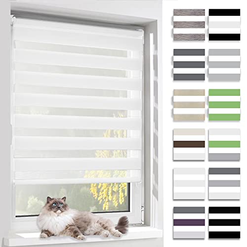 BelleMax Doppelrollo Klemmfix ohne Bohren & mit Bohren, Weiß 65x220cm (BxH), Duo Rollo, Sonnenschutz lichtdurchlässig Blickdicht, Klemmrollo Fensterrollo, Rollos für Fenster und Tür von BelleMax