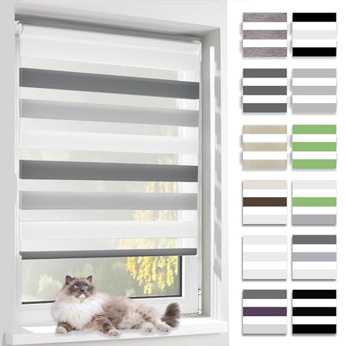 BelleMax Doppelrollo Klemmfix ohne Bohren & mit Bohren, 85x150cm(BxH), Weiß Grau Anthrazit, Duo Rollo, Sonnenschutz lichtdurchlässig Blickdicht, Klemmrollo Fensterrollo, Rollos für Fenster und Tür von BelleMax