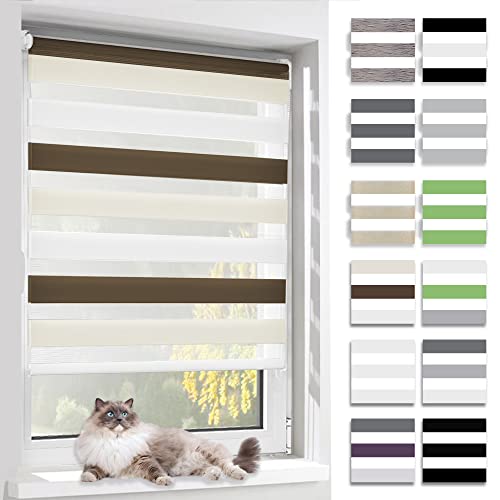 BelleMax Doppelrollo Klemmfix ohne Bohren & mit Bohren, 95x130cm(BxH), Weiß Creme Braun, Duo Rollo, Sonnenschutz lichtdurchlässig Blickdicht, Klemmrollo Fensterrollo, Rollos für Fenster und Tür von BelleMax