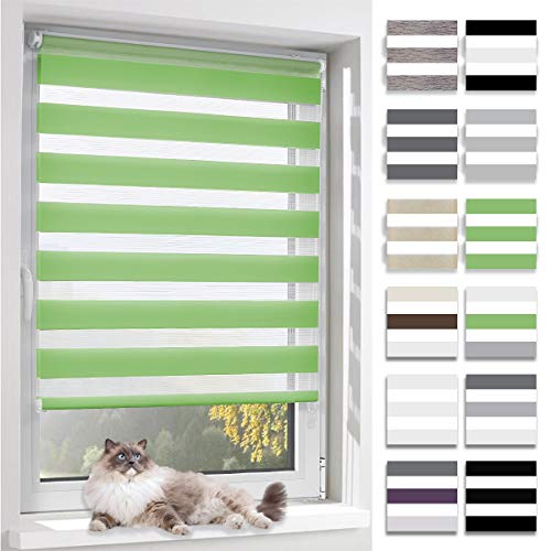 BelleMax Doppelrollo Klemmfix ohne Bohren & mit Bohren (100x120cm Grün) Duo Rollo, Sonnenschutz lichtdurchlässig Blickdicht, Klemmrollo Fensterrollo, Rollos für Fenster und Tür von BelleMax