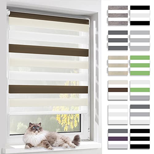 BelleMax Doppelrollo Klemmfix ohne Bohren & mit Bohren (100x120cm Weiß Creme Braun) Duo Rollo, Sonnenschutz lichtdurchlässig Blickdicht, Klemmrollo Fensterrollo, Rollos für Fenster und Tür von BelleMax