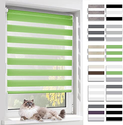 BelleMax Doppelrollo Klemmfix ohne Bohren & mit Bohren (100x130cm Grün) Duo Rollo, Sonnenschutz lichtdurchlässig Blickdicht, Klemmrollo Fensterrollo, Rollos für Fenster und Tür von BelleMax