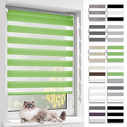 BelleMax Doppelrollo Klemmfix ohne Bohren & mit Bohren (100x150cm Grün) Duo Rollo, Sonnenschutz lichtdurchlässig Blickdicht, Klemmrollo Fensterrollo, Rollos für Fenster und Tür von BelleMax