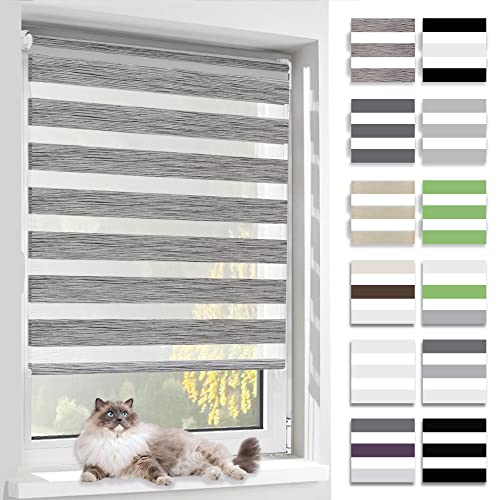 BelleMax Doppelrollo Klemmfix ohne Bohren & mit Bohren (50x140cm Marmor Grau) Duo Rollo, Sonnenschutz lichtdurchlässig Blickdicht, Klemmrollo Fensterrollo, Rollos für Fenster und Tür von BelleMax