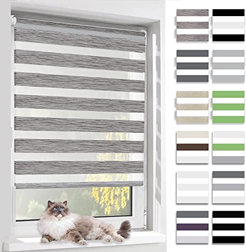 BelleMax Doppelrollo Klemmfix ohne Bohren & mit Bohren (55x150cm Marmor Grau) Duo Rollo, Sonnenschutz lichtdurchlässig Blickdicht, Klemmrollo Fensterrollo, Rollos für Fenster und Tür von BelleMax