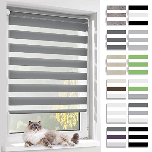 BelleMax Doppelrollo Klemmfix ohne Bohren & mit Bohren (60x150cm Dunkelgrau) Duo Rollo, Sonnenschutz lichtdurchlässig Blickdicht, Klemmrollo Fensterrollo, Rollos für Fenster und Tür von BelleMax