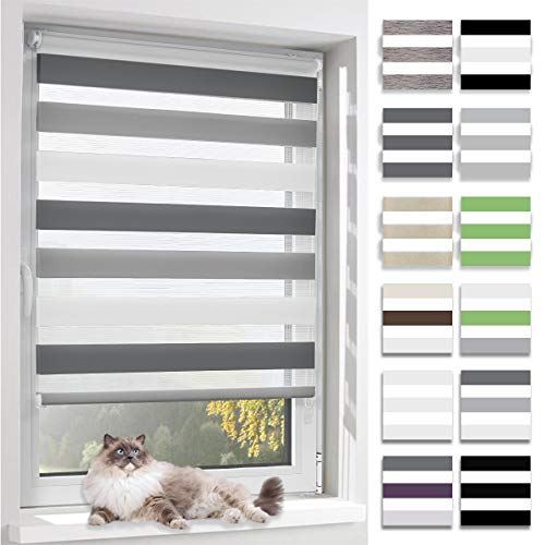 BelleMax Doppelrollo Klemmfix ohne Bohren & mit Bohren (80x120cm Weiß Grau Anthrazit) Duo Rollo, Sonnenschutz lichtdurchlässig Blickdicht, Klemmrollo Fensterrollo, Rollos für Fenster und Tür von BelleMax