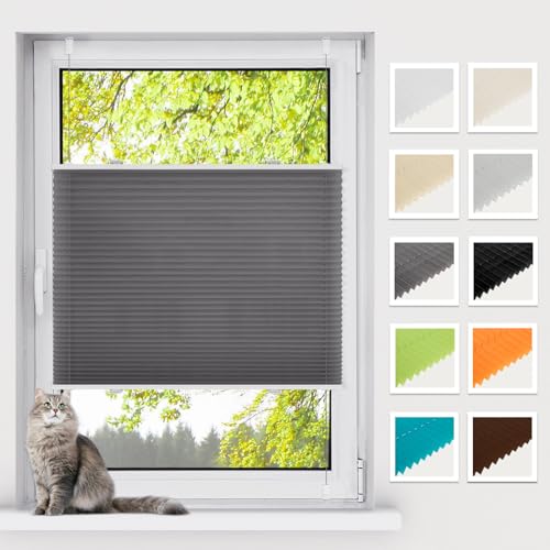BelleMax Plissee ohne Bohren Klemmfix, Anthrazit 70x180cm(BxH), Easyfix lichtdurchlässig Sichtschutz und Sonnenschutz, Jalousie Plisseerollo mit Klemmträger, Faltrollo für Fenster & Tür von BelleMax