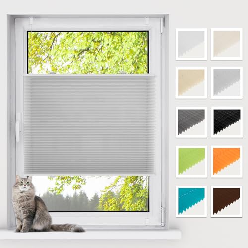 BelleMax Plissee ohne Bohren Klemmfix, Hellgrau 75x190cm(BxH), Easyfix lichtdurchlässig Sichtschutz und Sonnenschutz, Jalousie Plisseerollo mit Klemmträger, Faltrollo für Fenster & Tür von BelleMax