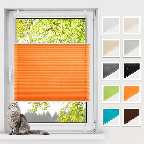 BelleMax Plissee ohne Bohren Klemmfix, Orange 45x110cm (BxH), Easyfix lichtdurchlässig Sichtschutz Sonnenschutz, Jalousie Plisseerollo mit Klemmträger, Faltrollo für Fenster & Tür von BelleMax