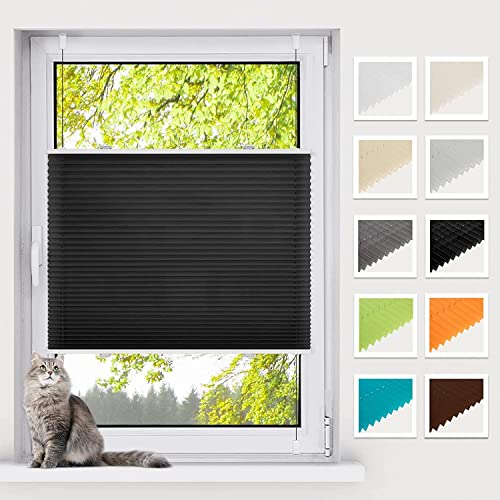 BelleMax Plissee ohne Bohren Klemmfix, Schwarz 70x190cm(BxH), Easyfix lichtdurchlässig Sichtschutz und Sonnenschutz, Jalousie Plisseerollo mit Klemmträger, Faltrollo für Fenster & Tür von BelleMax