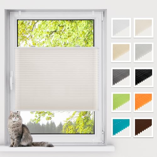BelleMax Plissee ohne Bohren Klemmfix, Beige 35x110cm(BxH), Easyfix lichtdurchlässig Sichtschutz und Sonnenschutz, Jalousie Plisseerollo mit Klemmträger, Faltrollo für Fenster & Tür von BelleMax