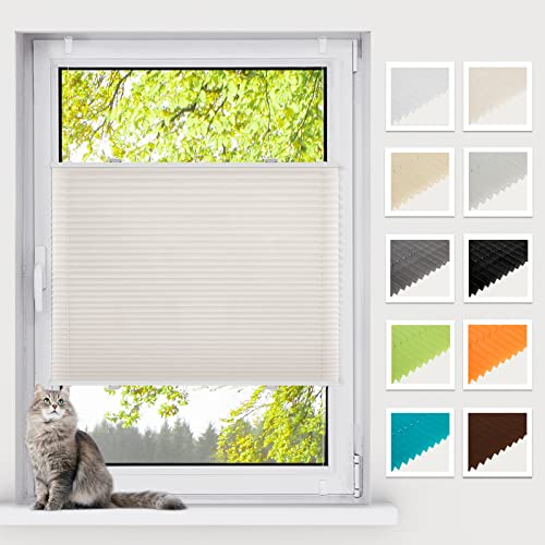BelleMax Plissee ohne Bohren Klemmfix, Beige 90x190cm(BxH), Easyfix lichtdurchlässig Sichtschutz und Sonnenschutz, Jalousie Plisseerollo mit Klemmträger, Faltrollo für Fenster & Tür von BelleMax