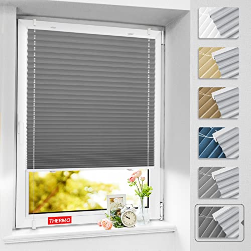 BelleMax Plissee ohne Bohren verdunkelung, Thermo Plisseerollo Klemmfix, 70x130cm Grau, Verdunklungsplissee 100% lichtundurchlässig für Fenster & Tür, Faltrollo Blickdicht Sichtschutz Sonnenschutz von BelleMax