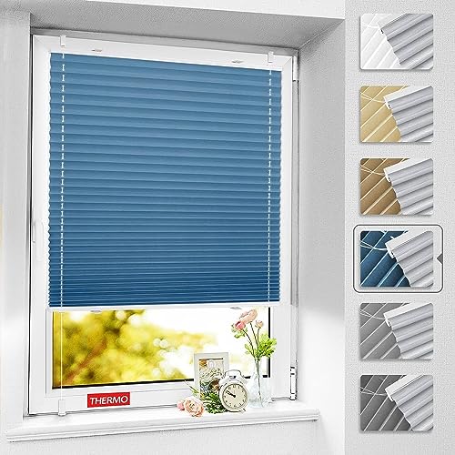 BelleMax Plissee ohne Bohren verdunkelung, Thermo Plisseerollo Klemmfix, 65x130cm Blau, Verdunklungsplissee 100% lichtundurchlässig für Fenster & Tür, Faltrollo Blickdicht Sichtschutz Sonnenschutz von BelleMax