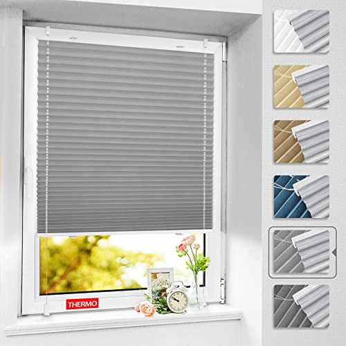 BelleMax Plissee ohne Bohren verdunkelung, Thermo Plisseerollo Klemmfix, Hellgrau 90x120 cm (BxH), verdunklungsplissee 100% lichtundurchlässig für Fenster, Blickdicht Sichtschutz Sonnenschutz von BelleMax