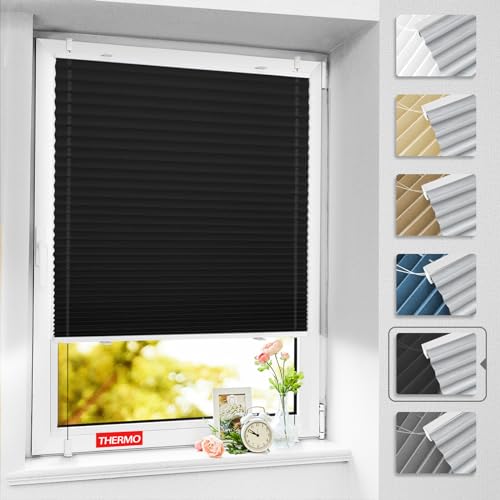 BelleMax Plissee ohne Bohren verdunkelung, Thermo Plisseerollo Klemmfix, Schwarz 100x130cm(BxH), Verdunklungsplissee 100% lichtundurchlässig für Fenster, Blickdicht Sichtschutz Sonnenschutz von BelleMax