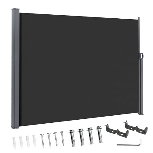 BelleMax Seitenmarkise ausziehbar, breiter 20 cm, Anthrazit 180 x 300+20 cm, Wandmakise Sichtschutz Sonnenschutz Windschutz, Seitenrollo für Terrasse, Garten von BelleMax
