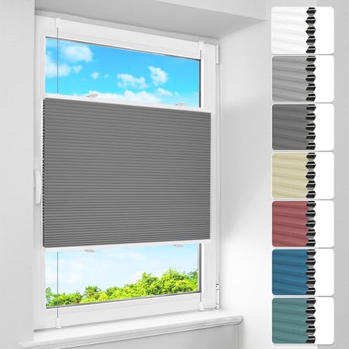BelleMax Wabenplissee ohne Bohren verdunkelung Thermo plissee klemmfix, Grau-weiß 80x130cm(BxH), 100% Blickdicht verdunklungsplissee, Schallschutz Sonnenschutz Doppelplissee für Fenster BelleMax Wabenplissee ohne Bohren verdunkelung Thermo plissee klemmfix, Grau-weiß 80x130cm(BxH), 100% Blickdicht verdunklungsplissee, Schallschutz Sonnenschutz Doppelplissee für Fenster von BelleMax