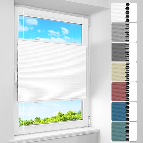 BelleMax Wabenplissee ohne Bohren Verdunkelung Thermo Plissee Klemmfix, Weiß-weiß 70x110 cm (BxH), 100% Blickdicht Verdunklungsplissee, Schallschutz Sonnenschutz Doppelplissee für Fenster von BelleMax