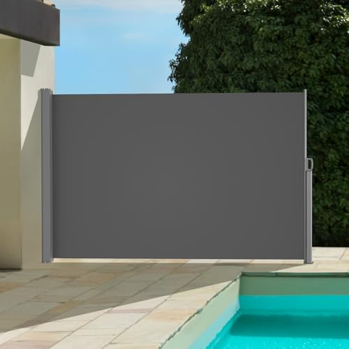 【Breiter 20 cm】 BelleMax Seitenmarkise ausziehbar, 160x350+20cm, Wandmakise Sichtschutz Sonnenschutz Windschutz, Seitenrollo für Terrasse, Garten, Anthrazit von BelleMax