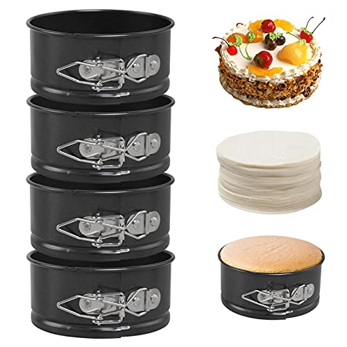 BelleStyle Kuchenform Rund Set, 4 Stück Mini Springform Rund, Klein Backformen Set mit Antihaftbeschichtung Auslaufsicher, Abnehmbarer Flachboden, Tortenform zum Backen Verschiedener Kuchen unt Brot von BelleStyle